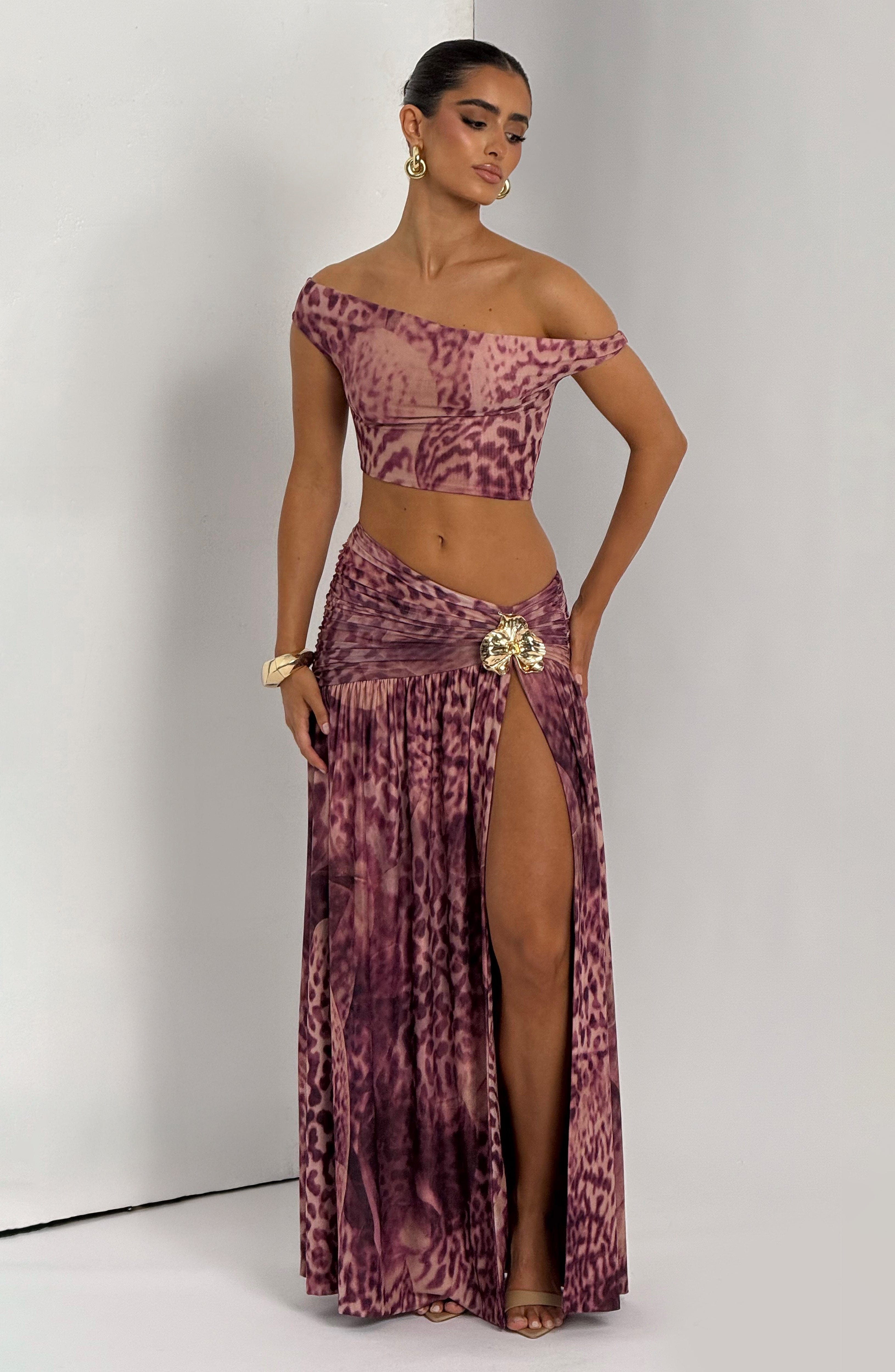 Saira Maxi Skirt - Magenta Orchid Print